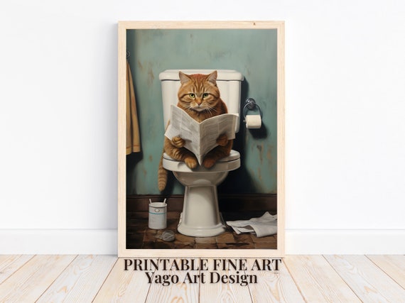 Cat On Toilet Funny Bathroom Art Print