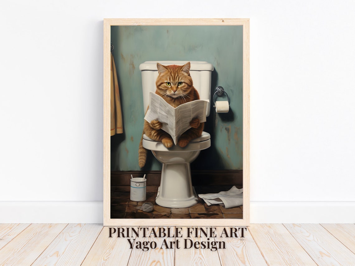 Cat On Toilet Funny Bathroom Art Print
