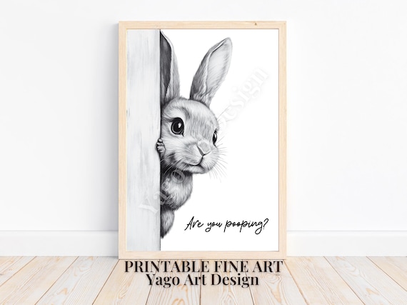Are You Pooping Rabbit Minimalist Sketch Funny Bathroom Poster