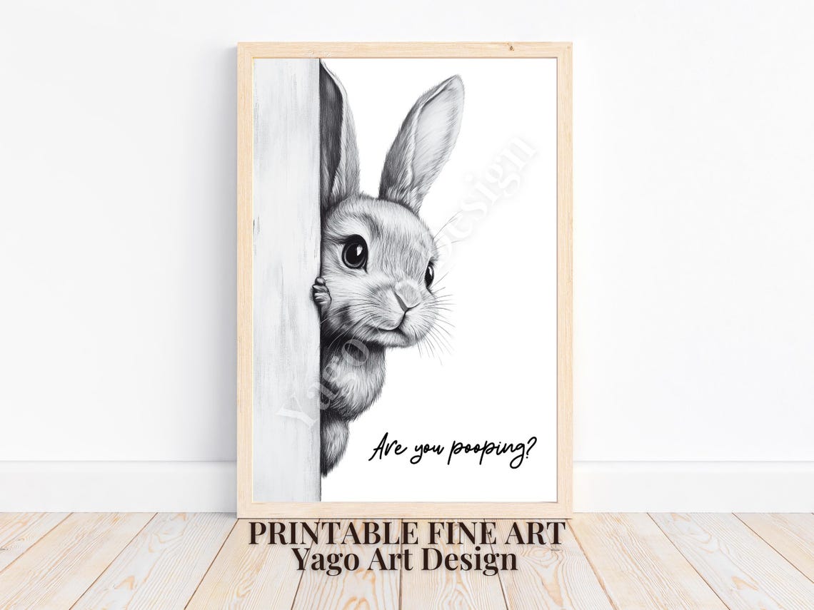 Are You Pooping Rabbit Minimalist Sketch Funny Bathroom Poster
