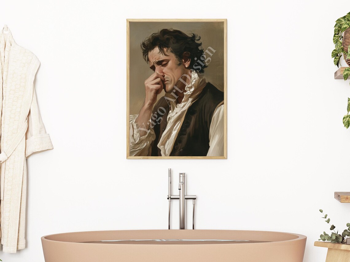 Classical Oil Painting Man Holding Nose Funny Toilet Humor Poster - Image 2