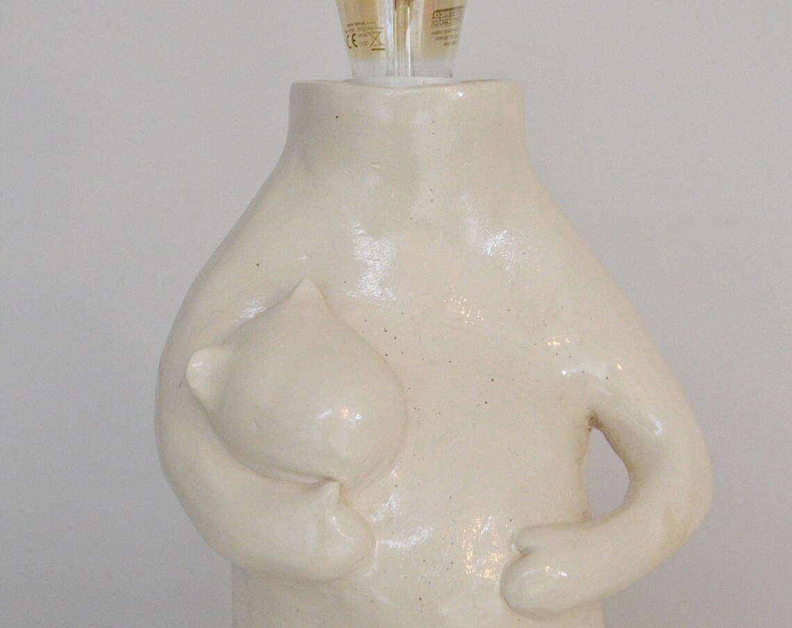 Handmade White Ceramic Bear Table Lamp Sculptural Home Decor Photo Print - Image 2