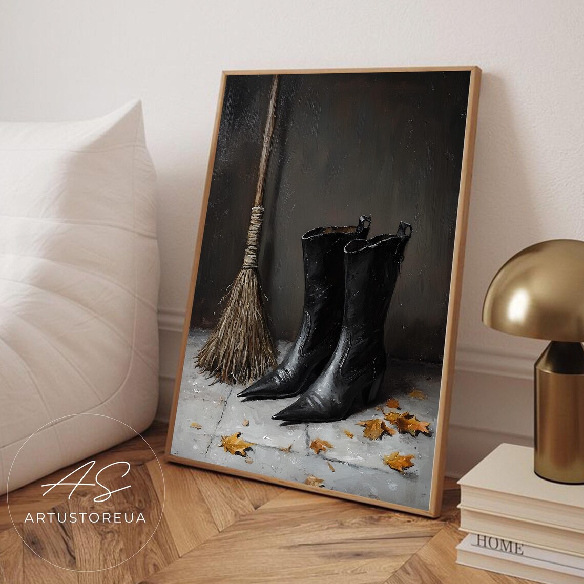 Halloween Witch Boots And Broom, Vintage Poster