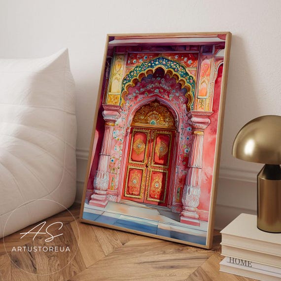 India Print Jaipur Palace Archway Poster Travel Art Gift Illustration