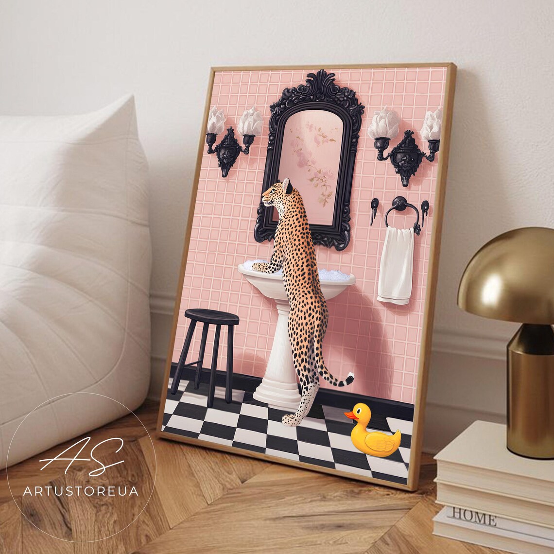 Leopard Poster, Pink Bathroom Animal Decor