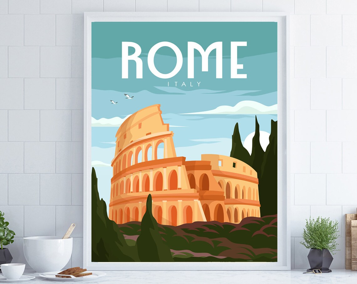 Rome Retro Travel Poster, Italy Travel Print