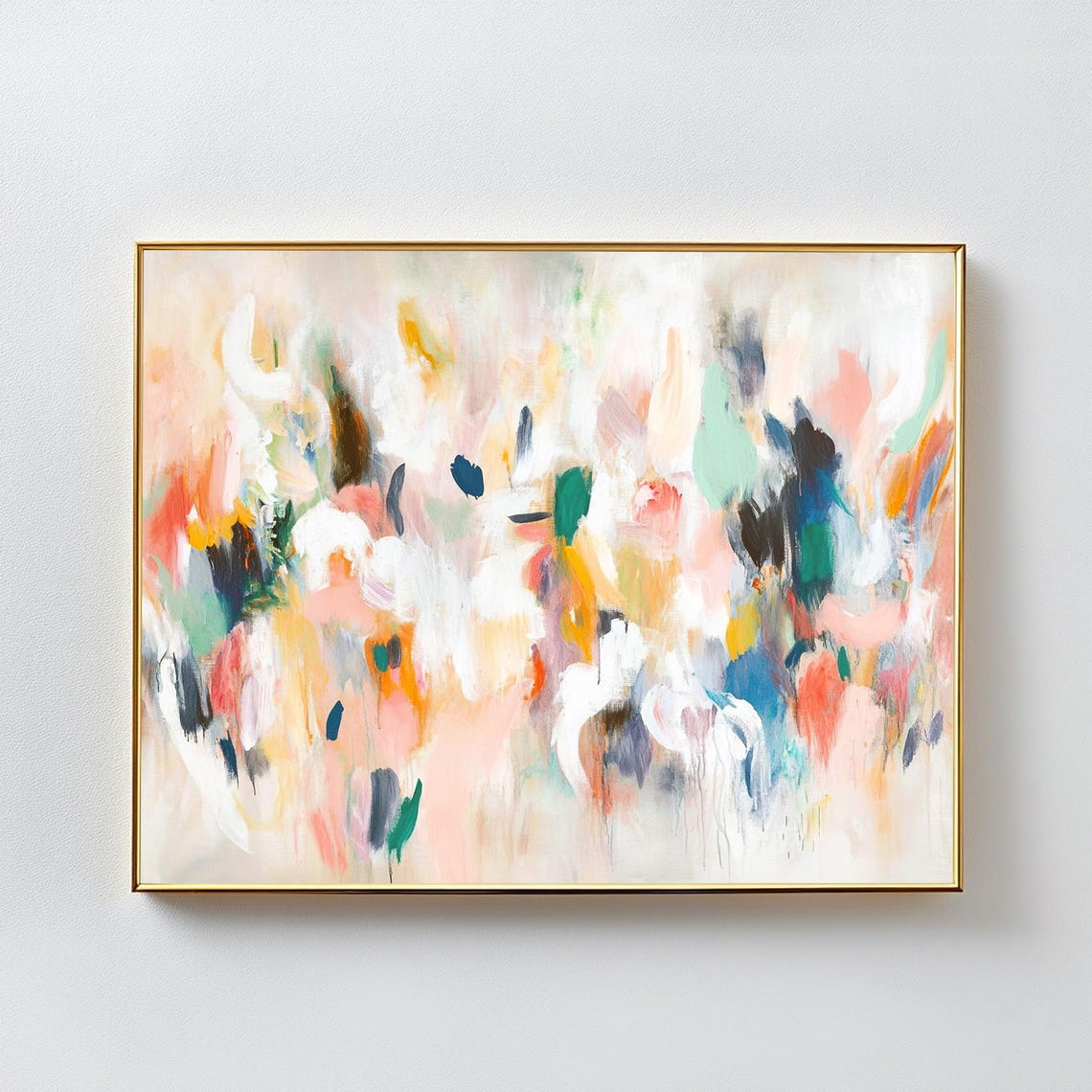 Horizontal Wall Art Print Abstract Soft Neutral Tones Art Print Large Brush Strokes Natural Wall Art Pinks Blues Greens And Cream