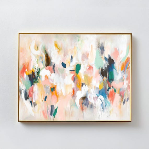 Horizontal Wall Art Print Abstract Soft Neutral Tones Art Print Large Brush Strokes Natural Wall Art Pinks Blues Greens And Cream