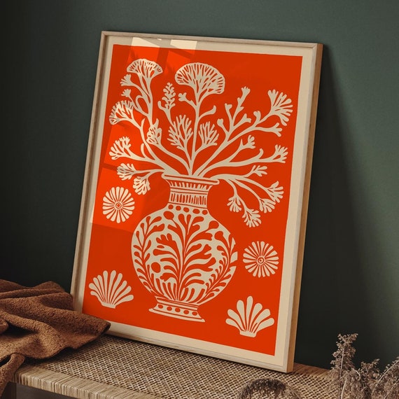 Coral Reefs Orange Poster Floral Wall Art Print Tropical Coastal Wall Art Botanical Illustration Farmhouse Home Decor Kitchen Art Print