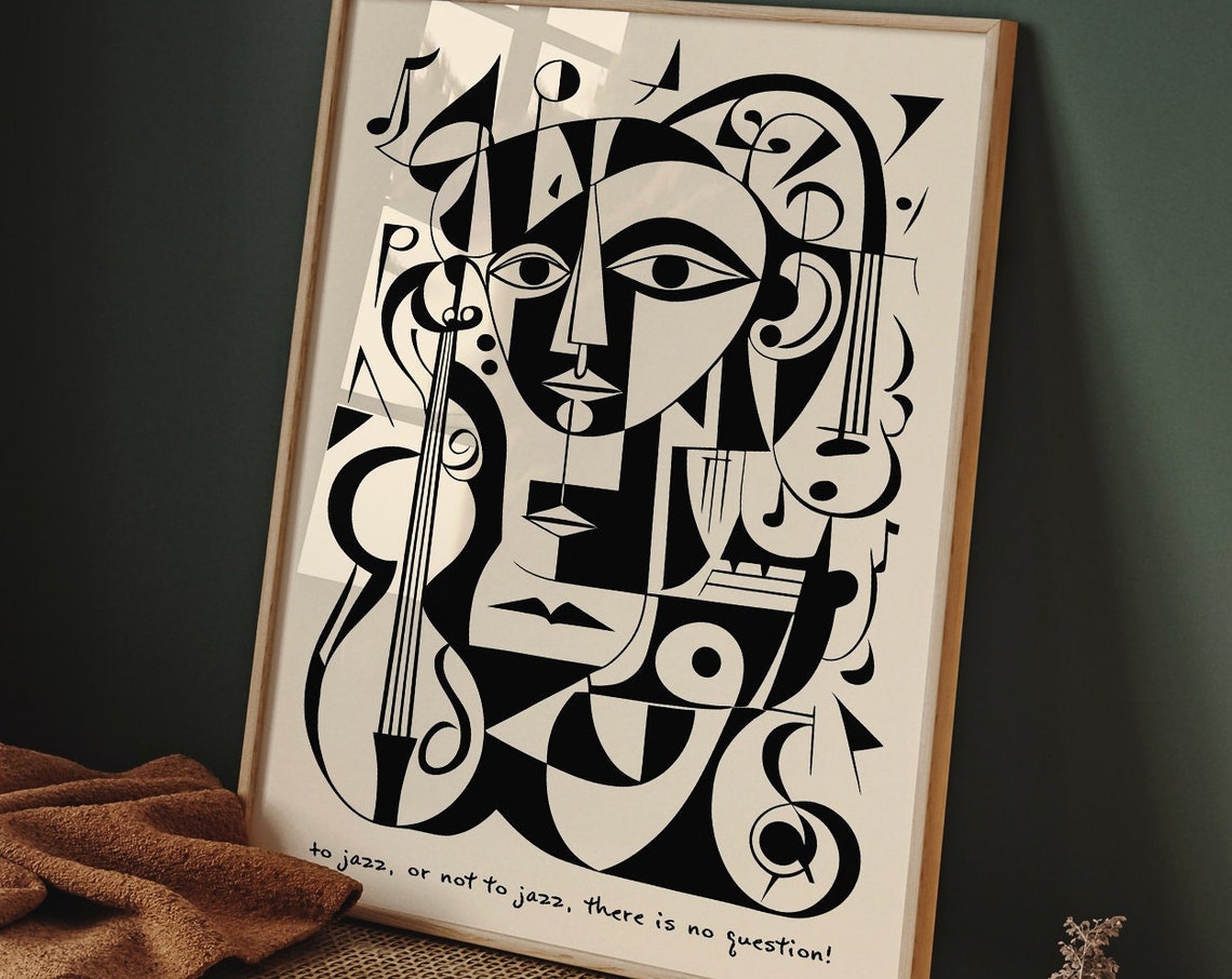 Cubist Black White Geometric Music Art Funny Quote To Jazz Poster - Image 6