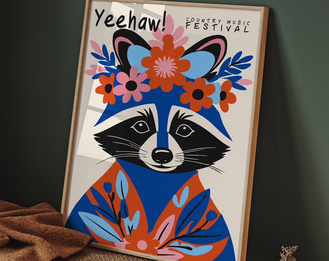 Country Music Poster Rustic Charm With Adorable Raccoon And Flowers Retro Wall Art For Home Decor And Music Lovers Funny Animal Airbnb - Image 6