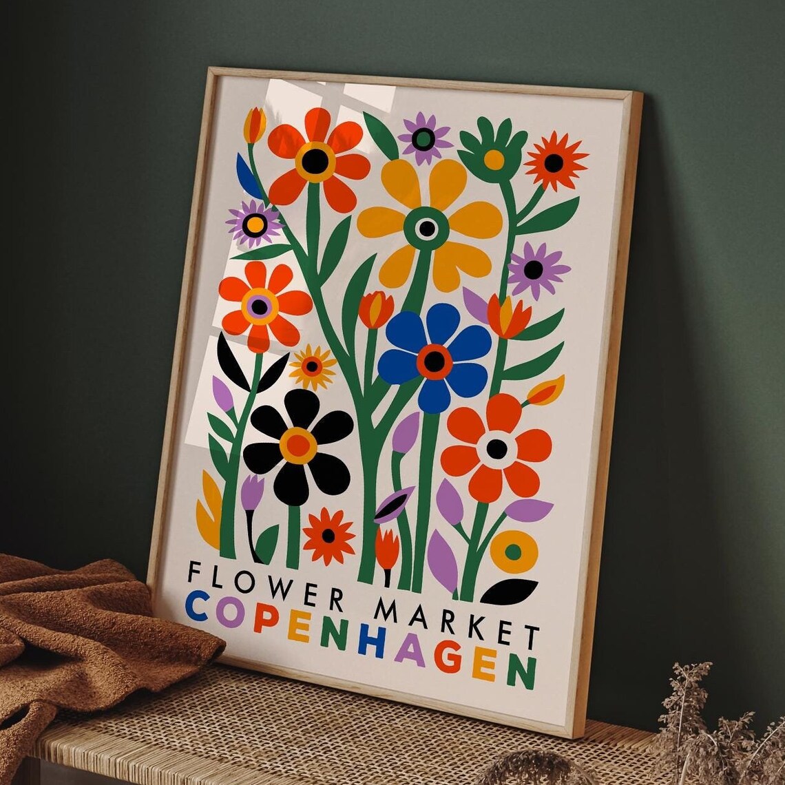 Flower Market Copenhagen Mid Century Modern Colorful Art Print