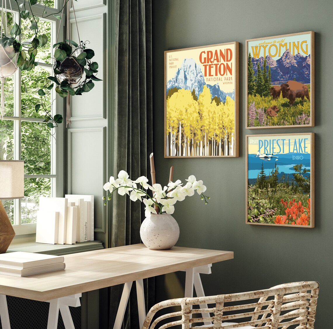 Wyoming Mountains Vintage Style Travel Poster Print - Image 2
