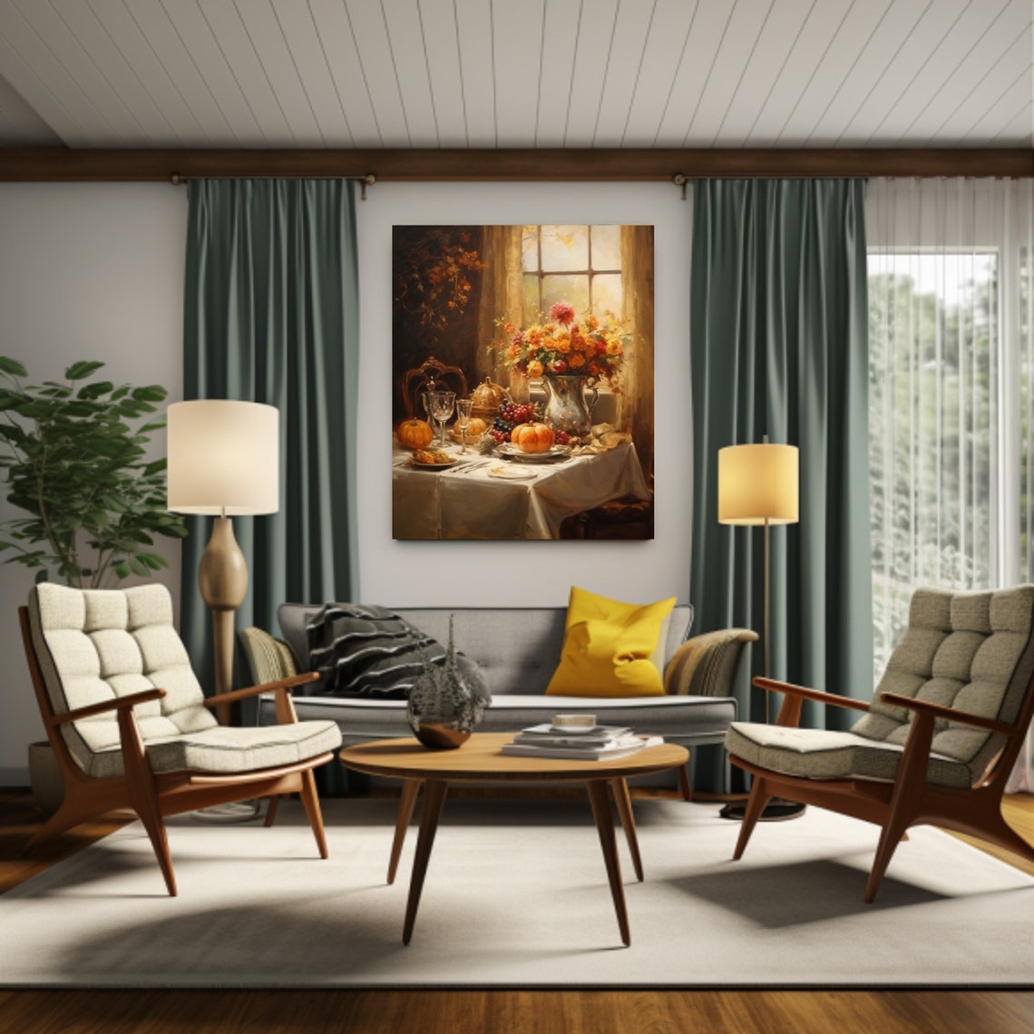 Autumn Harvest Dinner Table by Sunlit Window Still Life Poster - Image 3