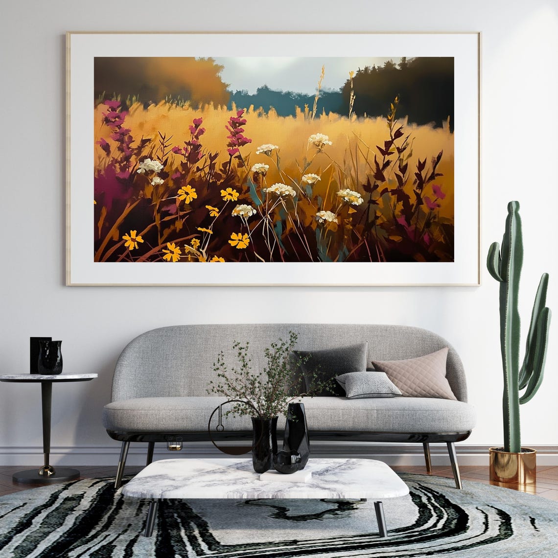 Wildflower Field Landscape Oil Painting Rustic Landscape Art Country Field Wall Art Wildflower Vintage Landscape Art Print 773 - Image 2