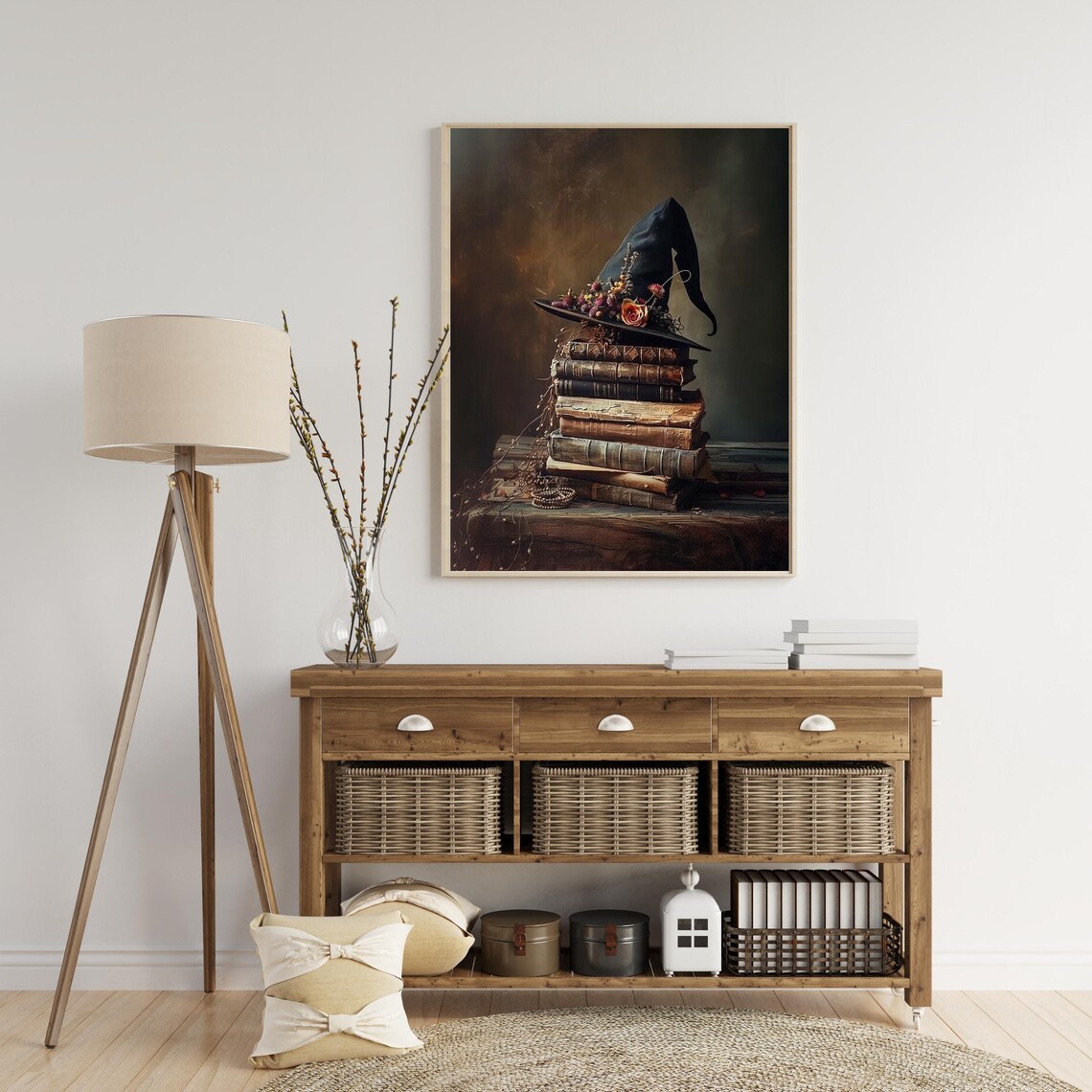 Witch Hat On Stack Of Antique Books Dark Halloween Painting Poster - Image 4