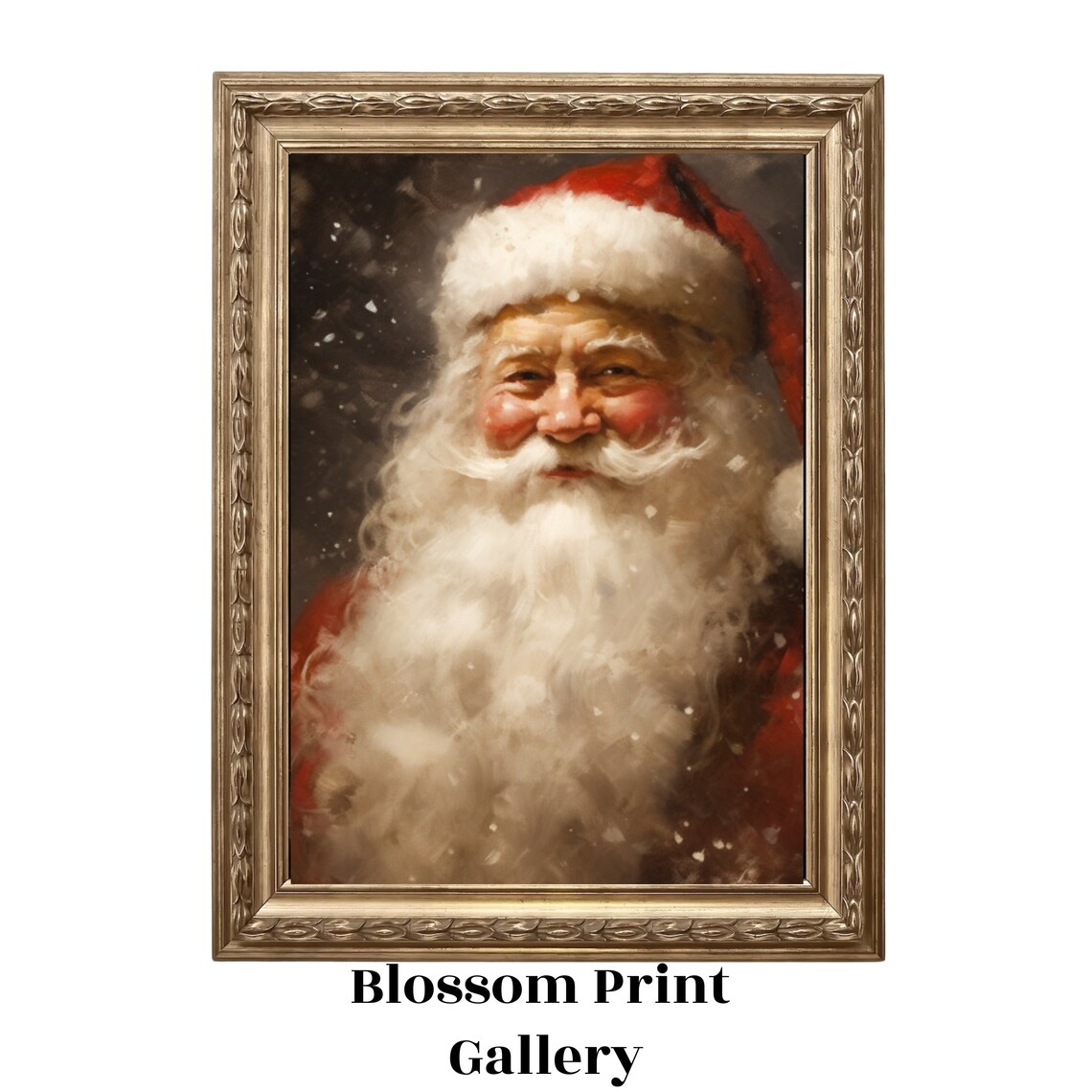 Santa Claus Portrait Falling Snow Winter Night Painting Poster - Image 4