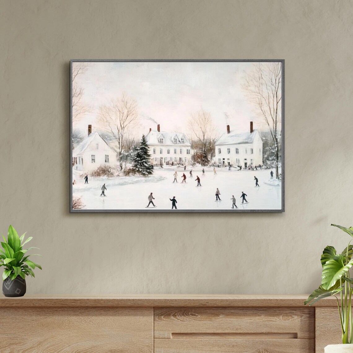 Village Ice Skating Pond Winter Scene Vintage Holiday Poster - Image 6