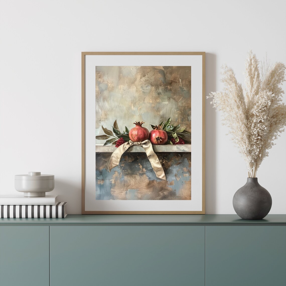 Pomegranate Ribbon Still Life Berries Impressionist Painting Poster - Image 3