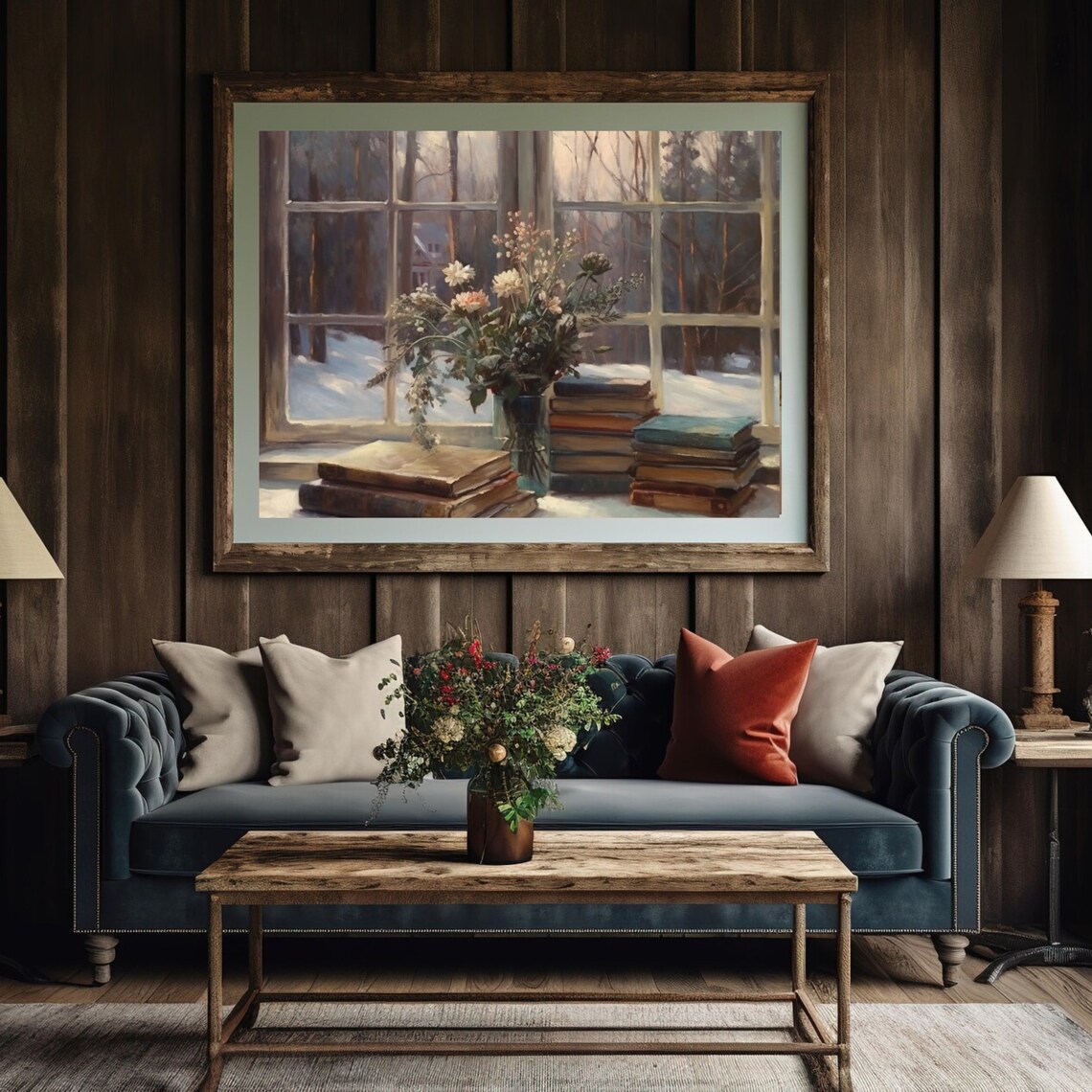 Winter Window Scene with Books and Flowers Cozy Still Life Poster - Image 6