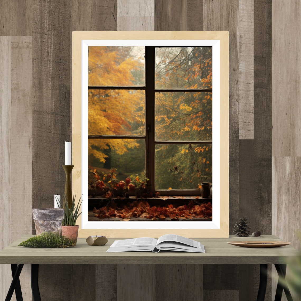 Rustic Autumn Trees View Through Window Moody Fall Leaves Poster - Image 5