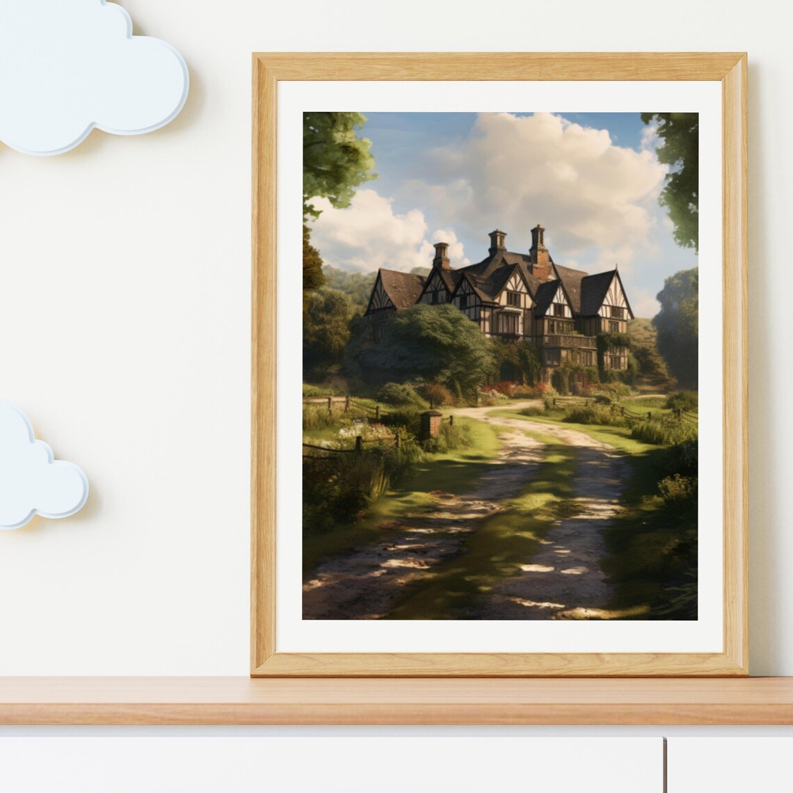 Tudor Style Mansion Country Lane Grand Estate Landscape Art Poster - Image 2