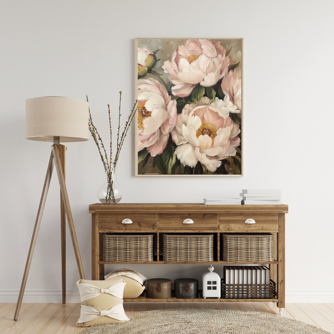 Blush Pink Peonies in Full Bloom Romantic Floral Painting Wall Art - Image 5