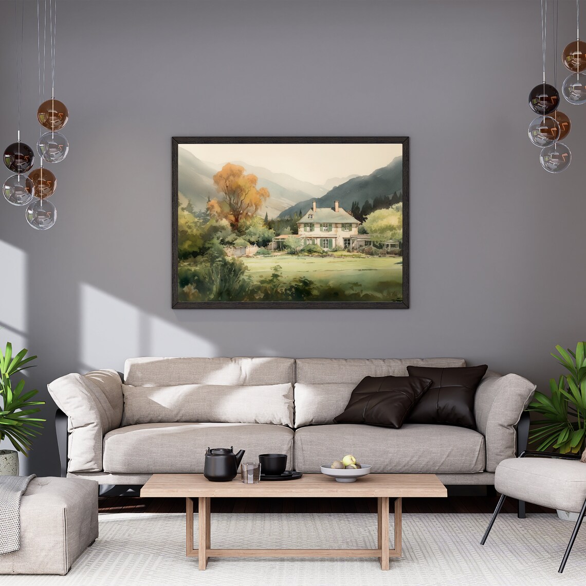 Country House In The Mountains Watercolor Landscape Painting Poster - Image 4