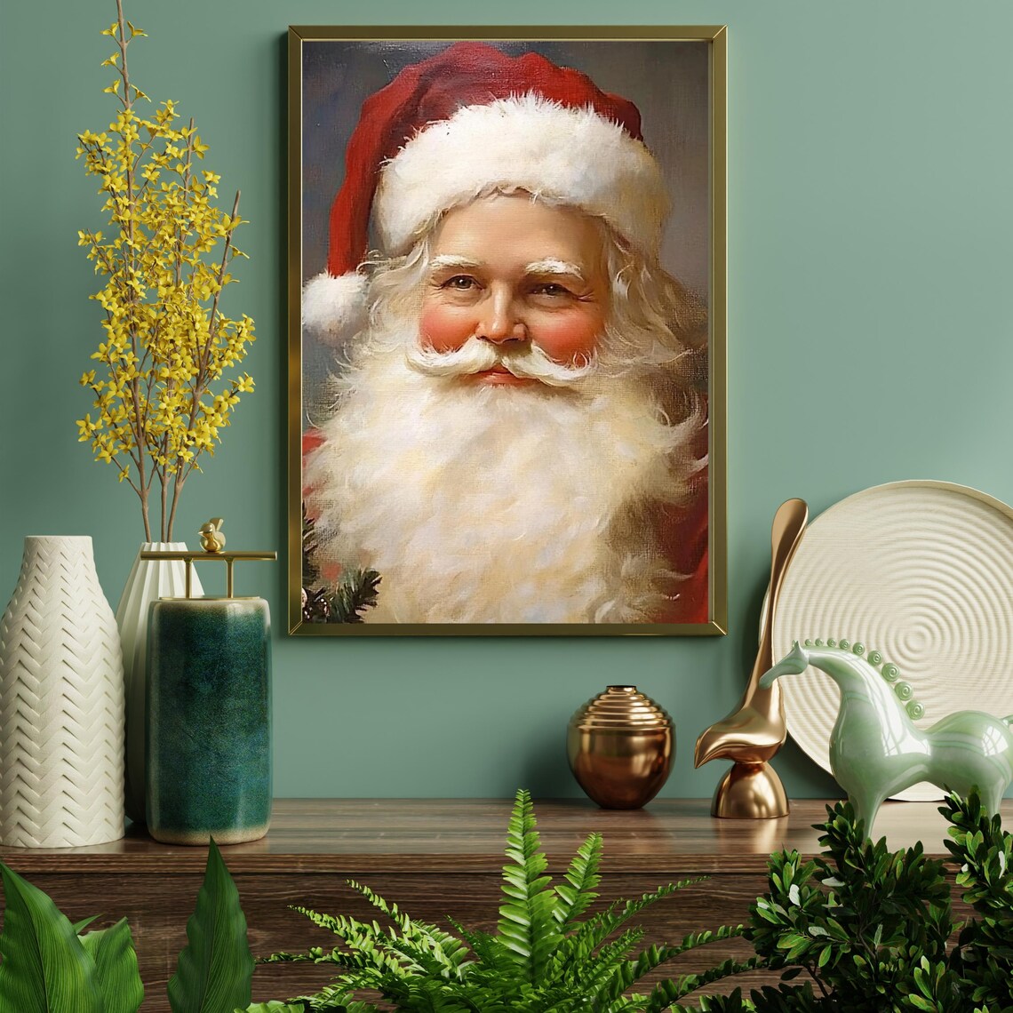 Retro Santa Claus Portrait with Red Hat and White Beard Poster - Image 3
