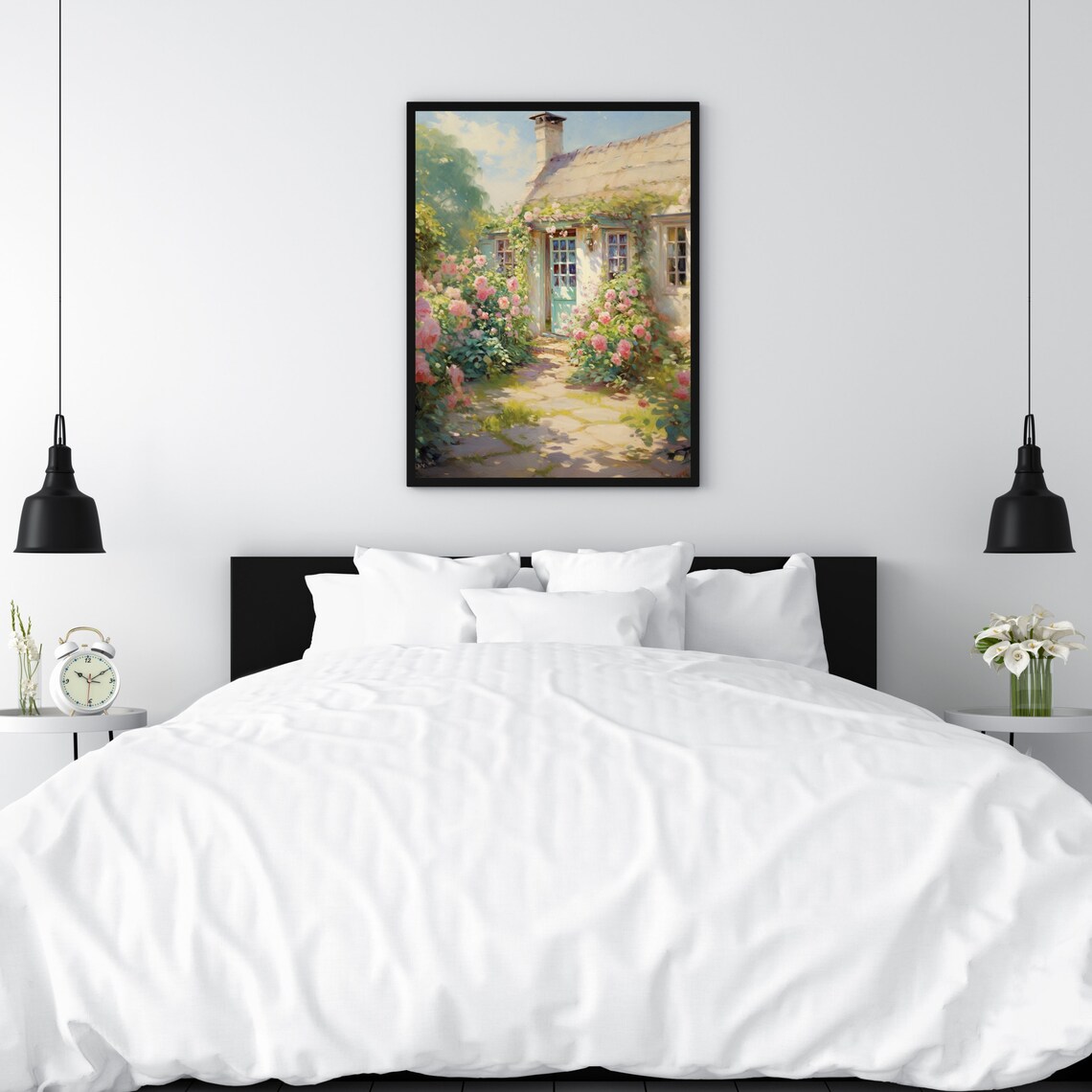 Rustic Cottage Garden Vintage Oil Painting Art Print - Image 4