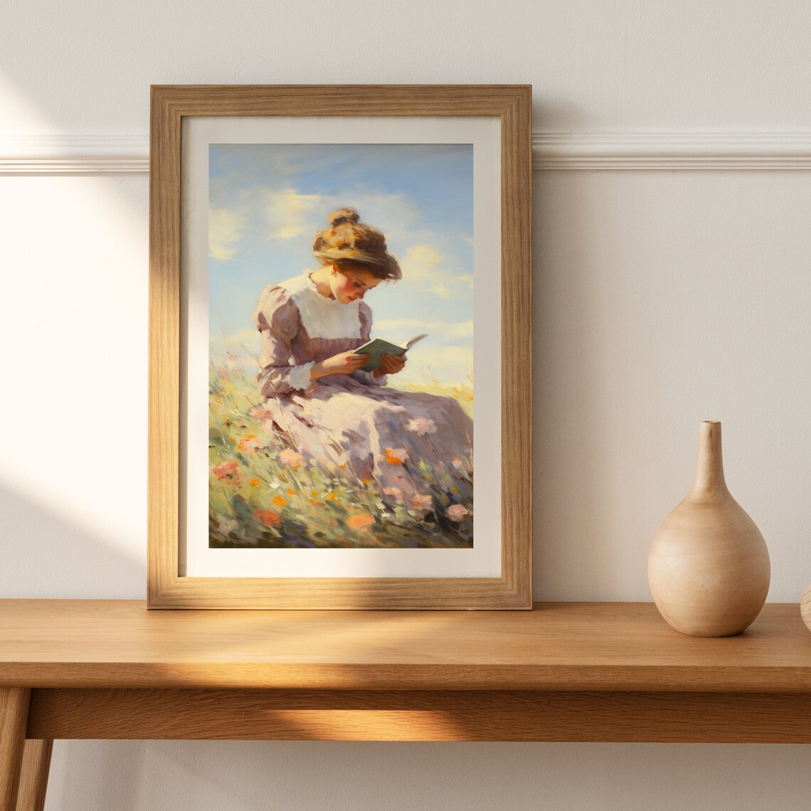 Woman Reading Book In Sunny Wildflower Meadow Vintage Art Poster - Image 6