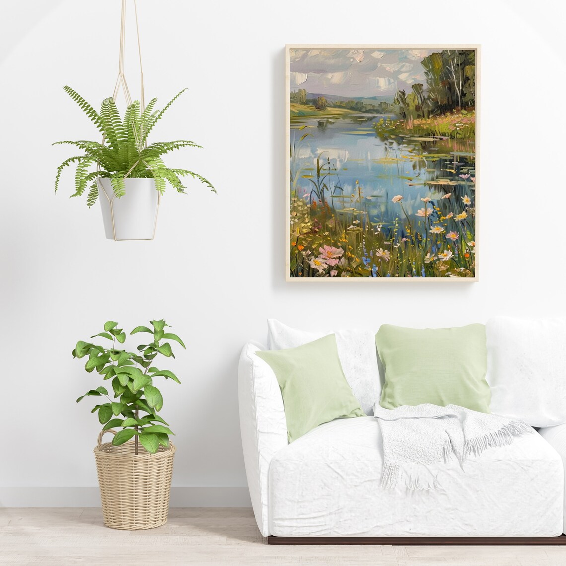 Wildflower Shore Of A Tranquil Lake Impressionist Painting Poster - Image 2