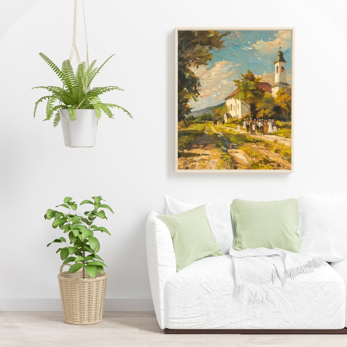 Vintage Old Church Print Antique Landscape Oil Painting Farmhouse Decor Living Room Wall Art Country Scenery 523 - Image 3