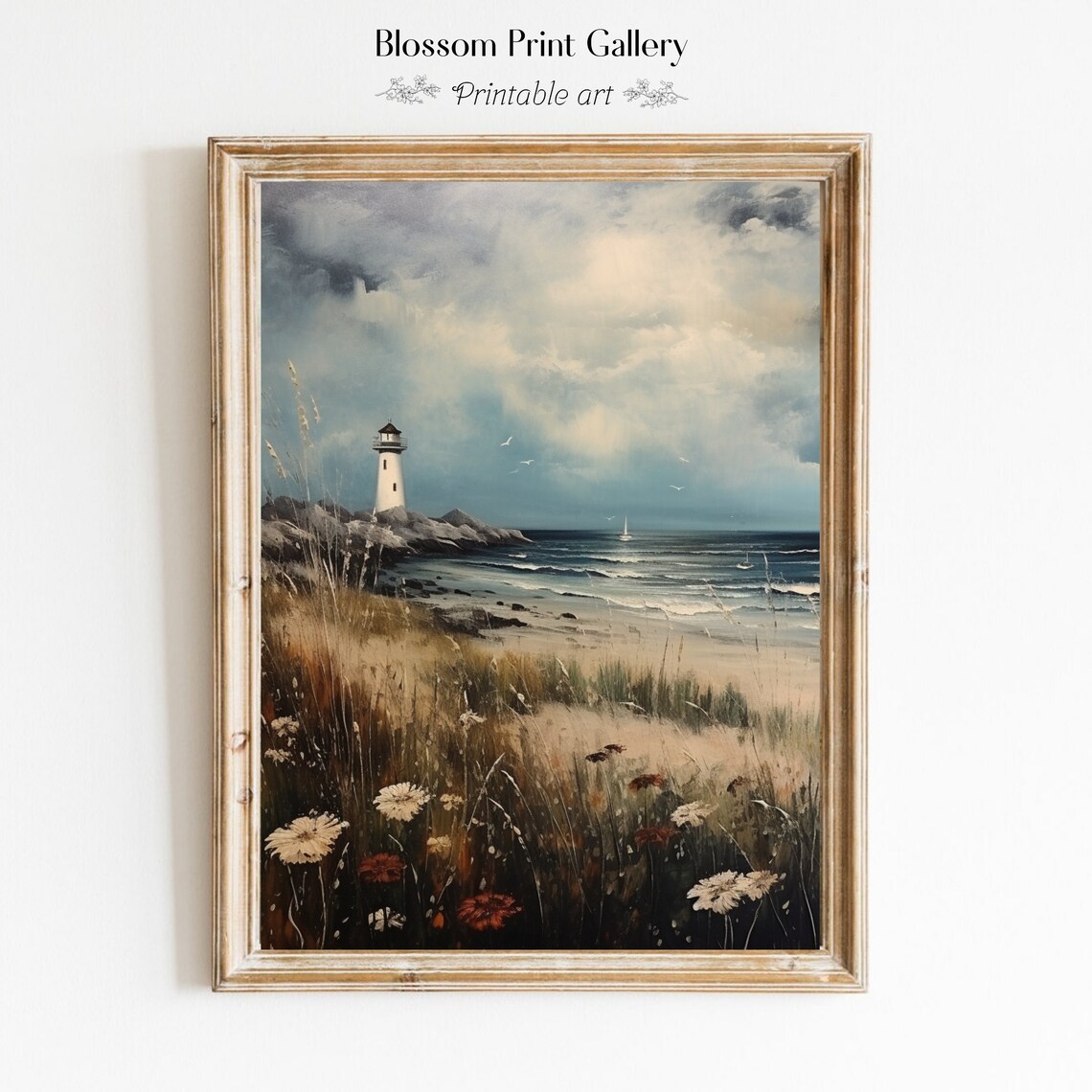 Moody Lighthouse on Rocky Coast Seascape Oil Painting Poster
