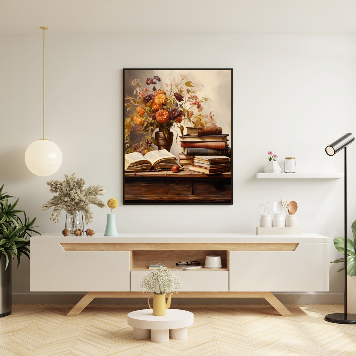 Autumn Floral Bouquet With Antique Books Warm Dark Academia Art Poster - Image 5
