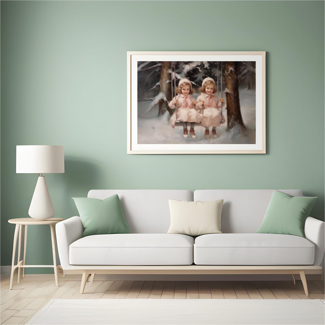 Vintage Christmas Wall Art Swinging Girls Oil Painting Old Fashion Christmas Christmas Decor Winter Holiday 759 - Image 4