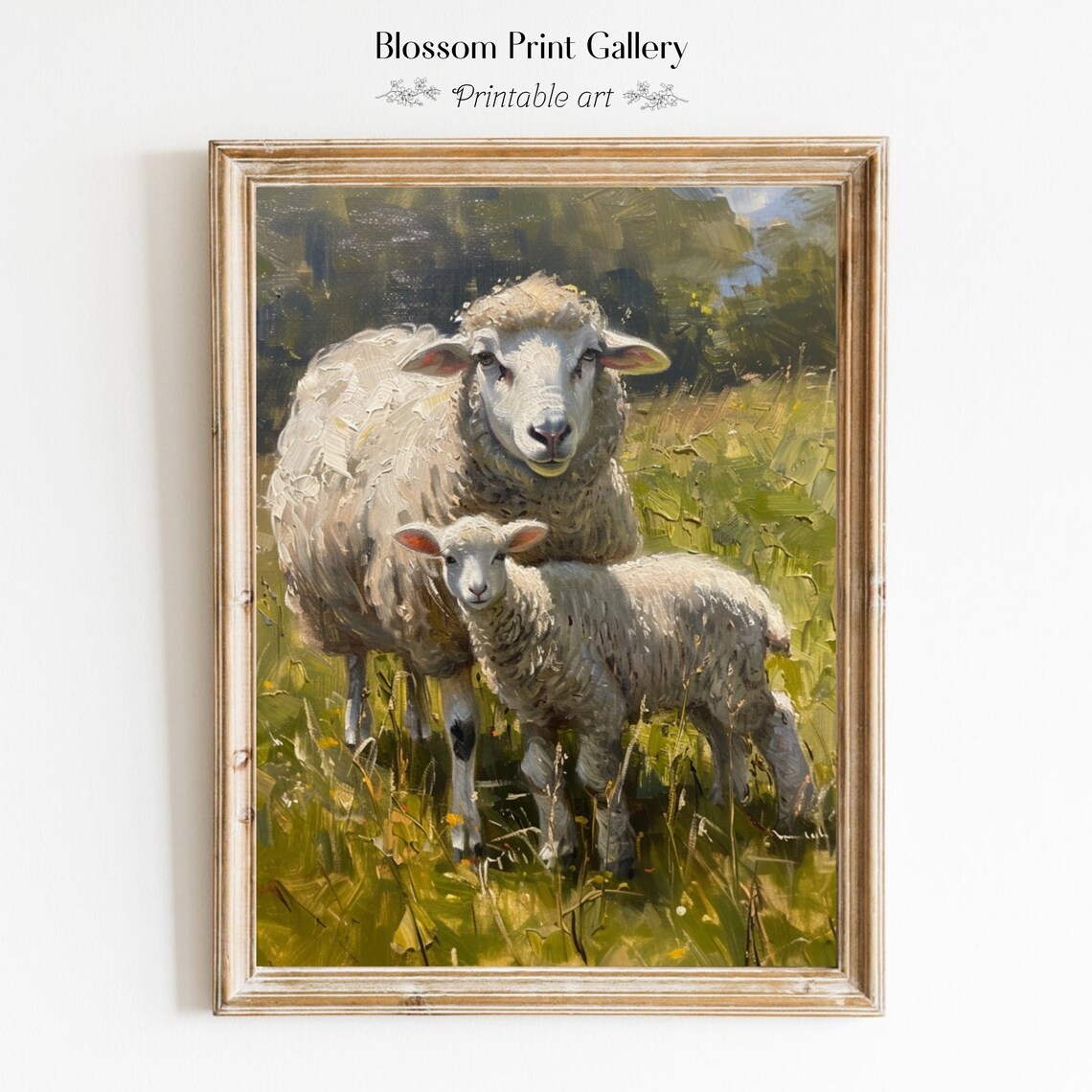 Sweet Ewe And Lamb Sheep Oil Painting Pasture Farm Animal Poster