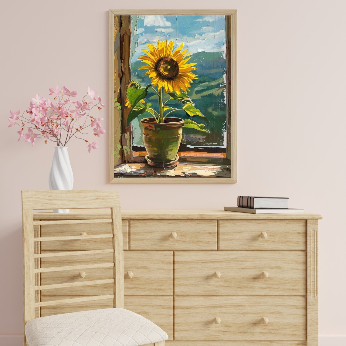 Sunflower In Pot On Windowsill Bright Yellow Floral Still Life Art Poster - Image 5