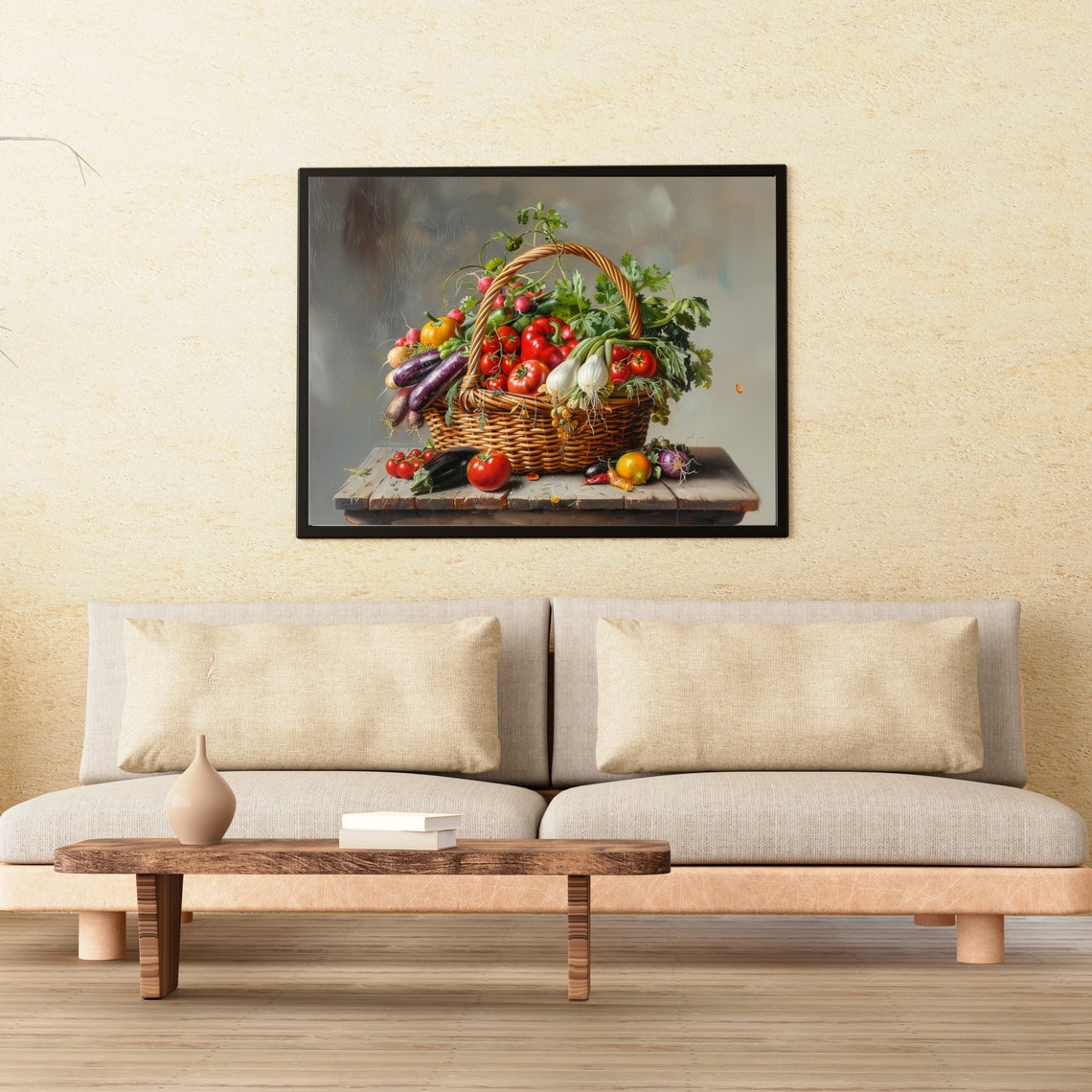 Harvest Vegetable Basket Still Life Oil Painting Kitchen Poster - Image 2