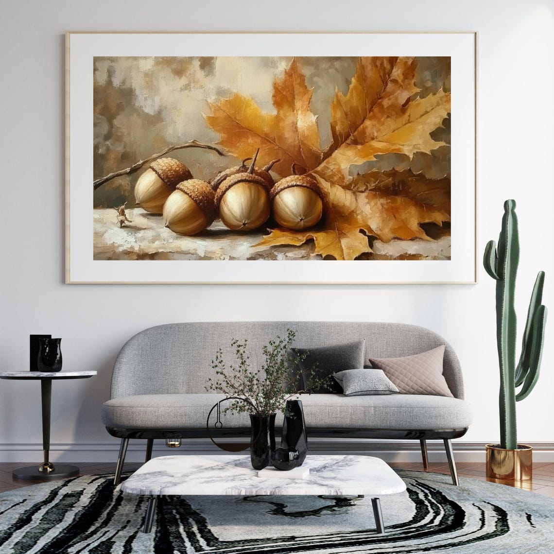 Acorns and Golden Oak Leaves Rustic Fall Still Life Wall Art - Image 4