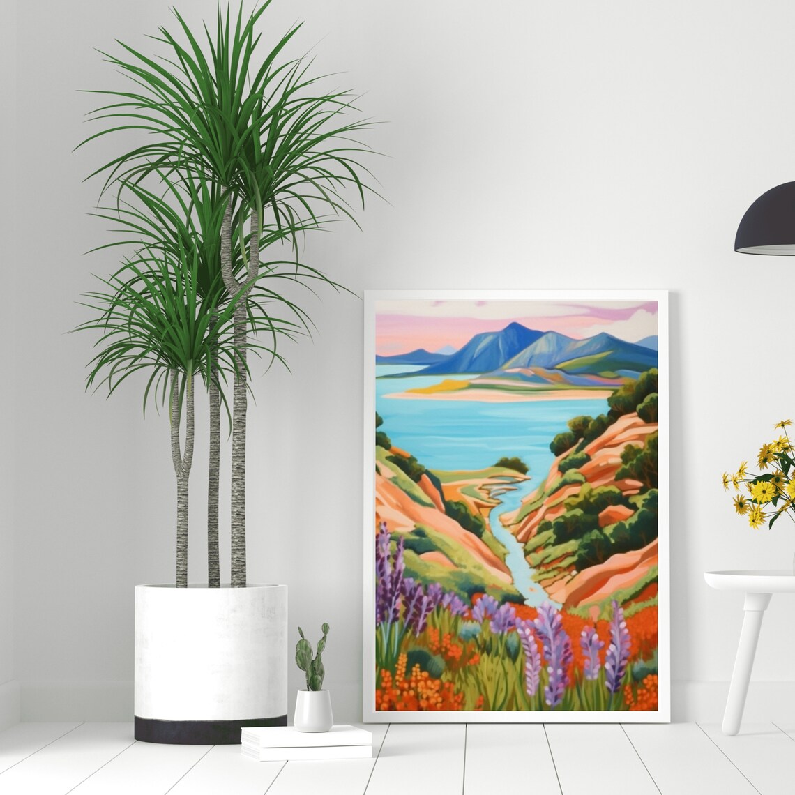 Colorful Mountain Valley Lake Wildflower Meadow Impressionist Poster - Image 4