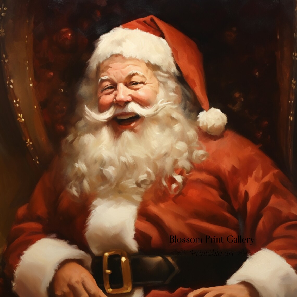 Laughing Santa Claus Jolly Portrait Vintage Christmas Painting Poster - Image 2