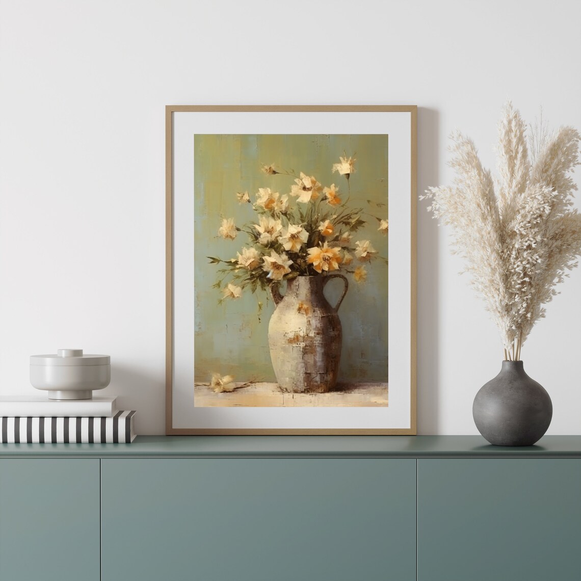 Antique Summer Flowers Still Life Oil Painting Country Kitchen Wall Art Neutral Vintage Print Farmhouse Decor Wild Flower 582 - Image 6