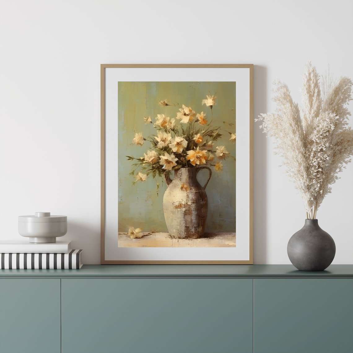 Wildflowers in a Rustic Clay Jug Vintage Country Still Life Wall Art - Image 6