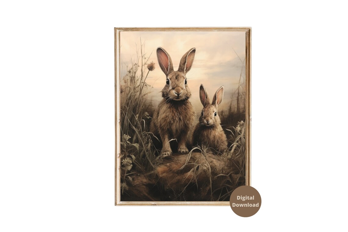 Pair Of Hares In Golden Field Vintage Wildlife Painting Poster - Image 6