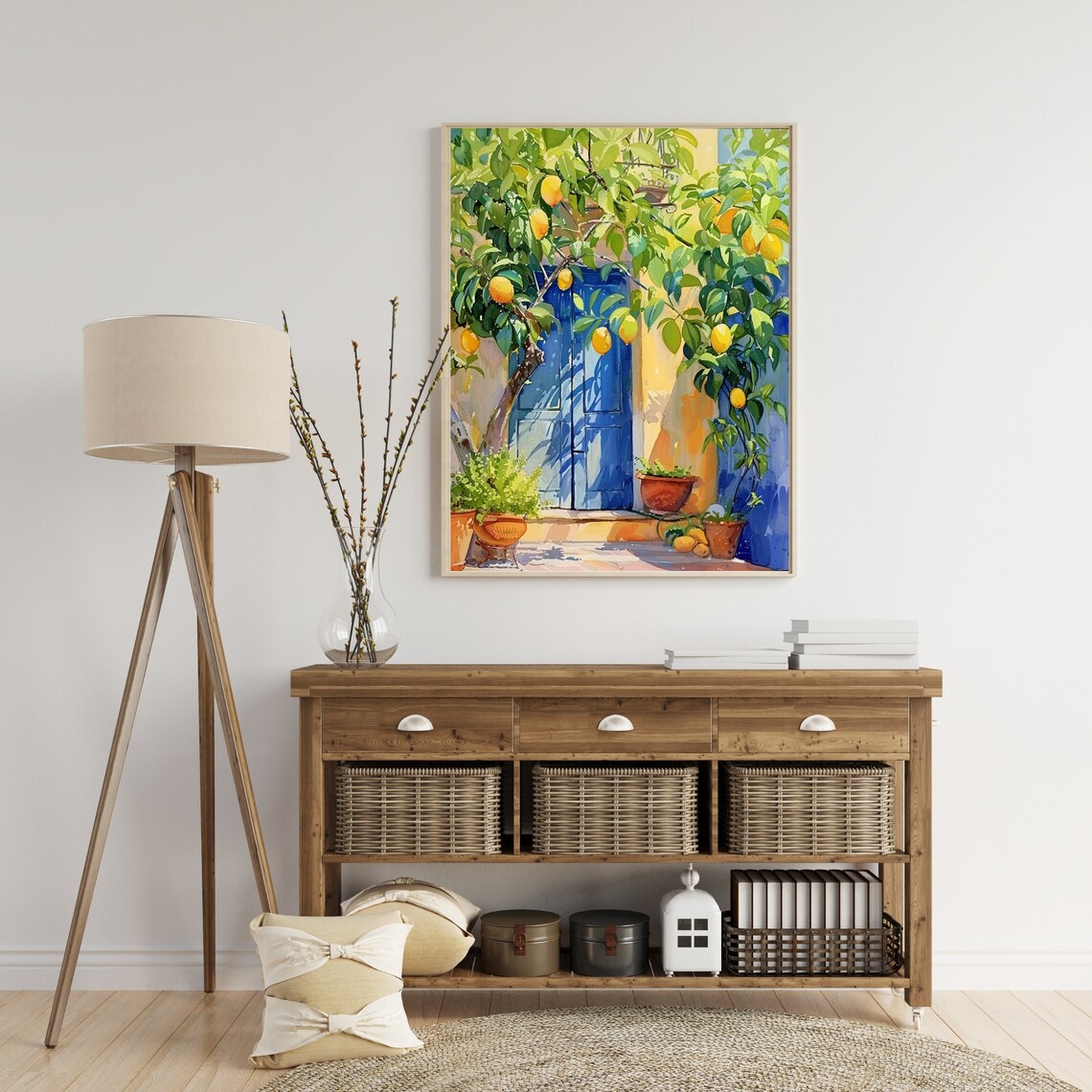 Mediterranean Lemon Tree by Blue Door Watercolor Painting Poster - Image 5