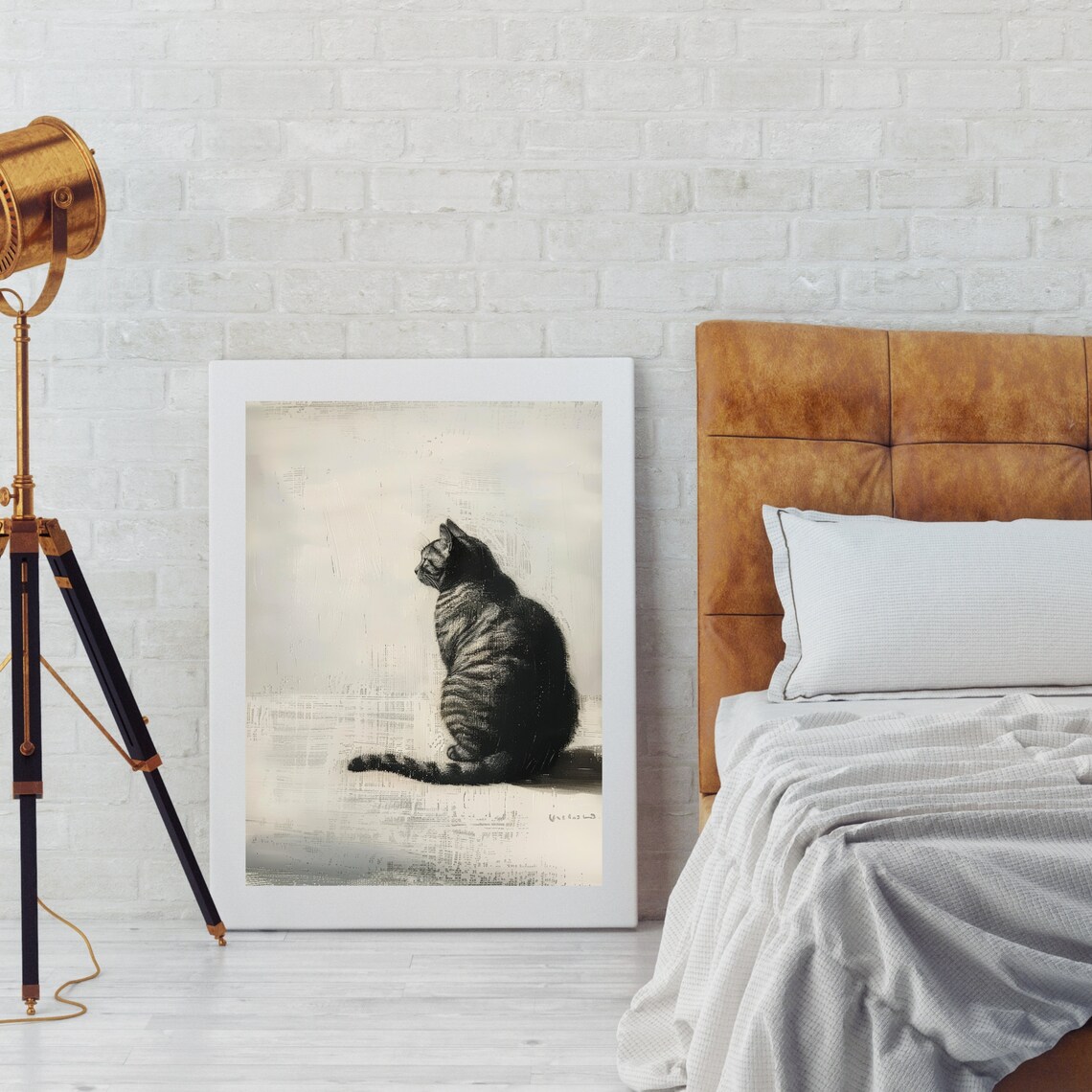 Charcoal Sketch Tabby Cat Seated Profile Minimalist Art Poster - Image 6