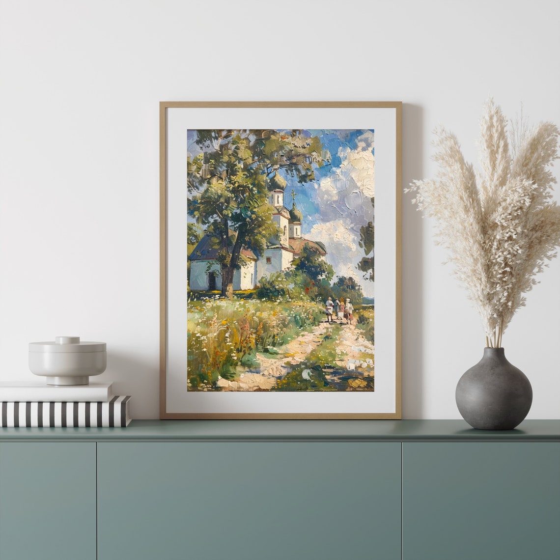 Vintage White Church Print Antique Landscape Oil Painting Farmhouse Decor Living Room Wall Art Country Scenery 526 - Image 5