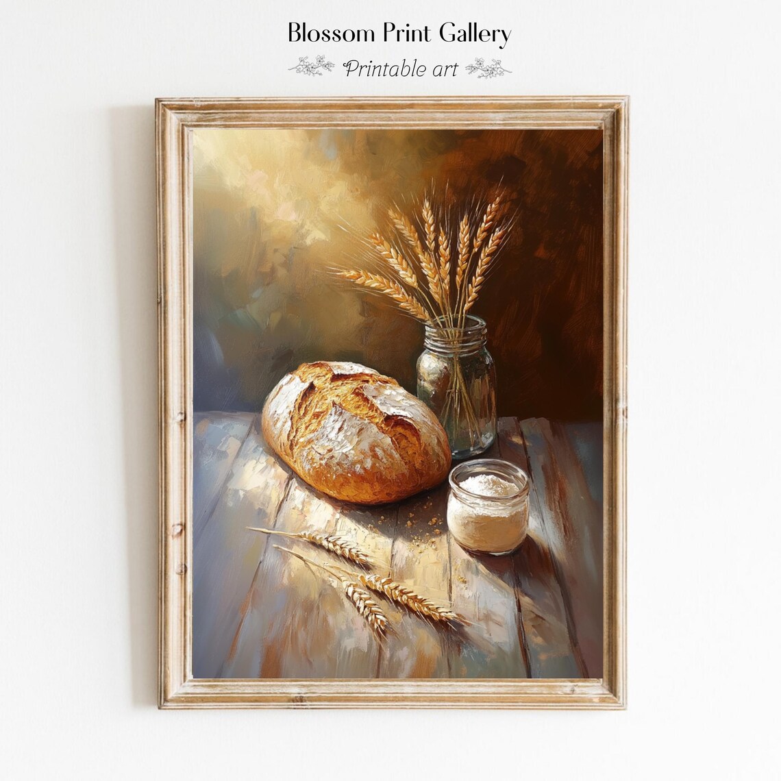 Bread And Flour Oil Painting, Rustic Kitchen Still Life