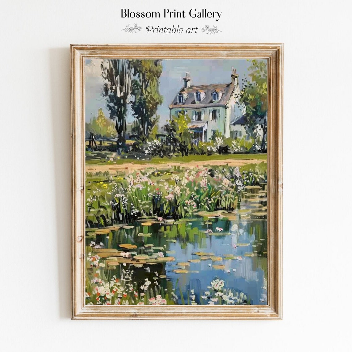 Cottage Oil Painting Vintage White Flower Garden Wall Art Living Room Decor Summer Country Print Cottagecore 601
